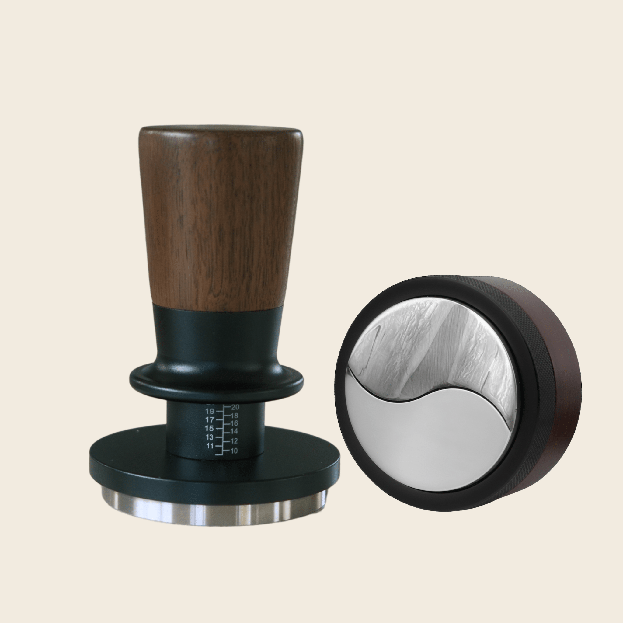 54mm Walnut Tool Set Self-levelling tamp and distributor - Coffee Nerd