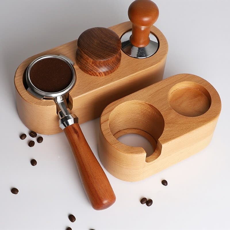 Trio Wooden Coffee Tamper Station And Portafilter Holder